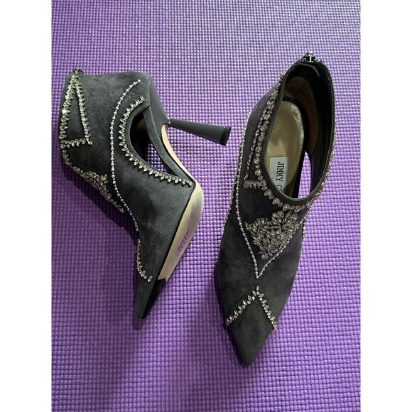$2325 Jimmy Choo Ankle Boots NEW Sz 37.5 Crystal Embellished Pointed Toe Suede - Picture 3 of 12